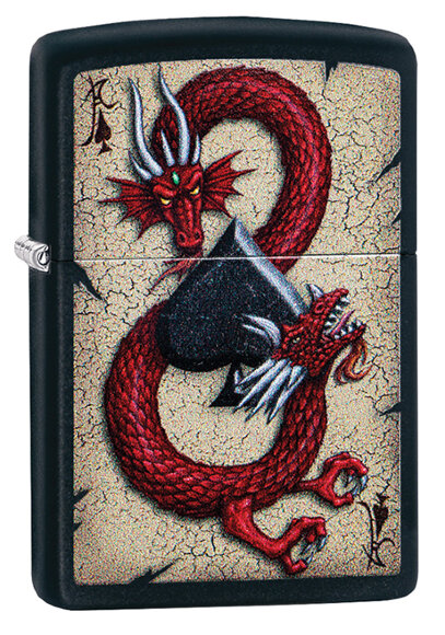 Зажигалка Zippo Dragon Ace с покрытием Black Matte, латунь/сталь, чёрная, матовая, 36x12x56 мм