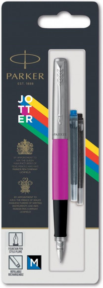 Перьевая ручка Parker Jotter, цвет MAGENTA, цвет чернил синий/черный, толщина линии M, В БЛИСТЕРЕ с гравировкой