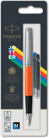 Перьевая ручка Parker Jotter, цвет ORIGINALS ORANGE CT, цвет чернил синий/черный, толщина линии M, В БЛИСТЕРЕ с гравировкой