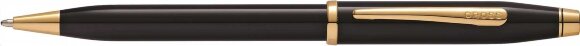 Шариковая ручка Cross Century II Black lacquer, черный лак с позолотой 23К с гравировкой