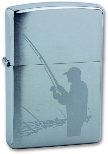 Зажигалка Zippo Fisherman, с покрытием Brushed Chrome, латунь/сталь, серебристая, матовая, 36x12x56