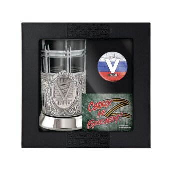 Набор для чая "V" никелированный с чернением с открыткой и значком НБЗС7408/232