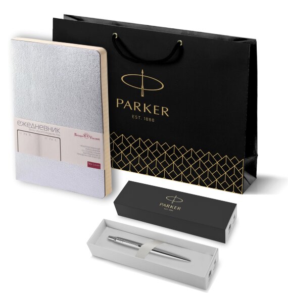 Подарочный набор Parker: Шариковая Ручка Parker Jotter Essential, St Steel СT и Ежедневник 195353_1513170