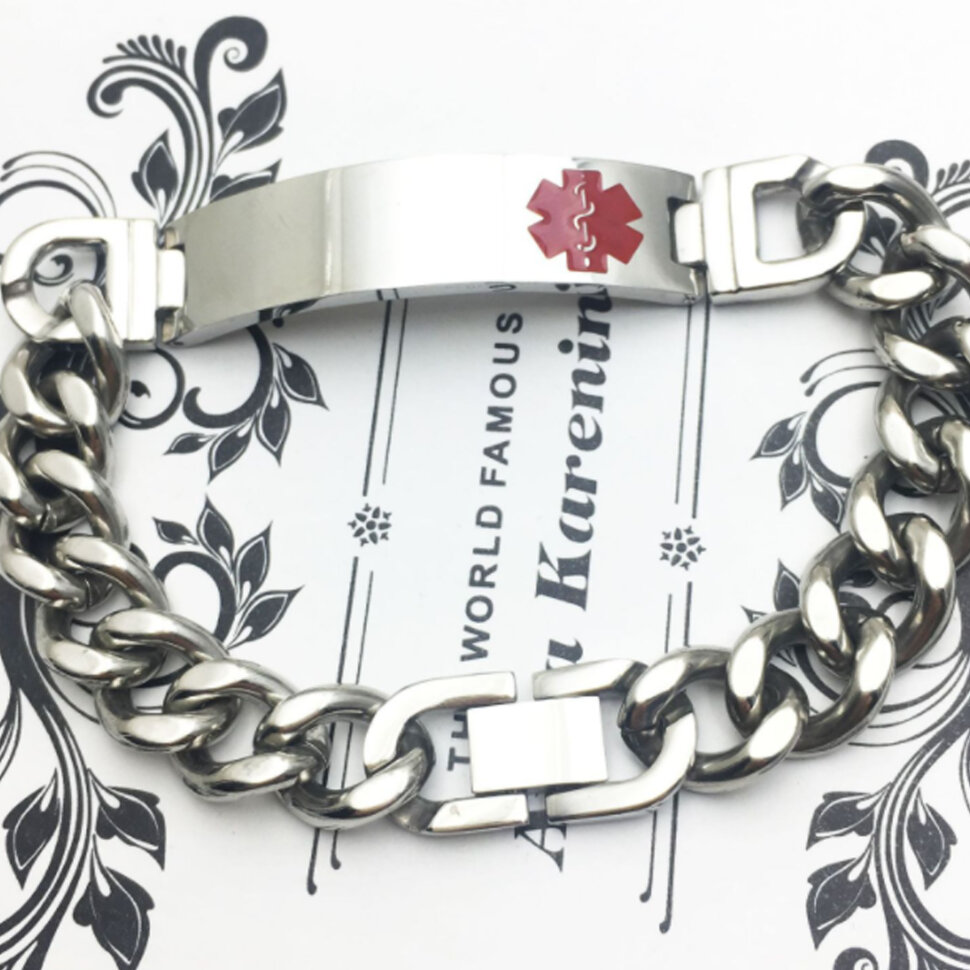 Информационный стальной браслет с мед лого (21 см) с гравировкой (99514) –купить в Gravira.ru