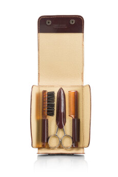 Набор для усов и бороды: в коричневом чехле щетка, расческа и ножницы MONDIAL SV-075-BAF-M