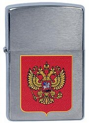 Зажигалка Zippo Герб России, с покрытием Brushed Chrome, латунь/сталь, серебристая, 36x12x56 мм