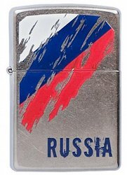 Зажигалка Zippo Russia Flag, с покрытием Street Chrome™, латунь/сталь, серебристая, 36x12x56 мм
