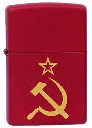 Зажигалка Zippo Серп и Молот, с покрытием Red Matte, латунь/сталь, красная, матовая, 36x12x56 мм