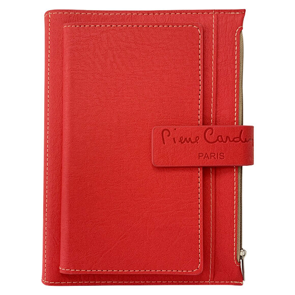 Записная книжка Pierre Cardin в обложке, красная, 21,5 х 15,5, 3,5 см с гравировкой