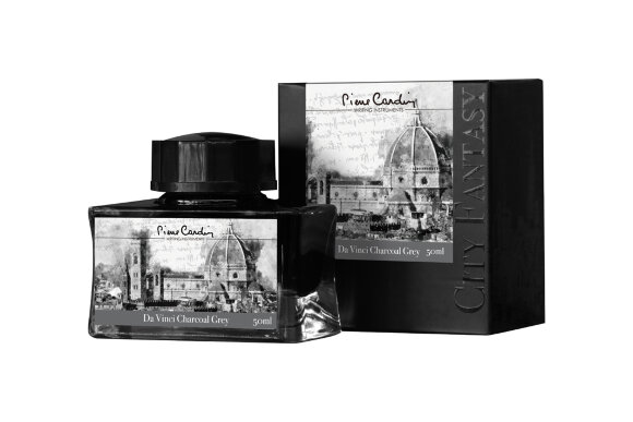 Флакон чернил Pierre Cardin 50мл, серия CITY FANTASY цвет Da Vinci Charcoal Grey (Серый да Винчи) с гравировкой