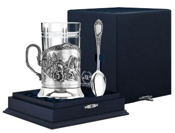 Набор для чая "Тройка": ложка, стакан, подстаканник с чернением (Серебро 925) 963НБ03806