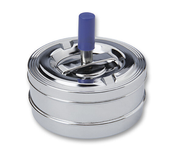Пепельница S.Quire круглая, сталь, покрытие никель, серебристый, с синей ручкой, 90 мм