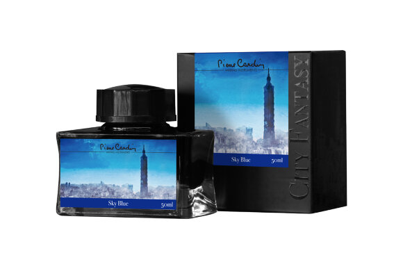 Флакон чернил Pierre Cardin 50мл, серия CITY FANTASY цвет Sky Blue (Синий Небесный) с гравировкой