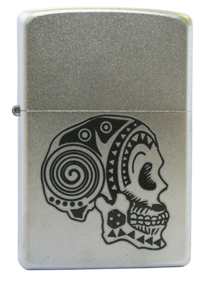 Зажигалка Zippo Tattoo Skull, с покрытием Satin Chrome™, латунь/сталь, серебристая, матовая, 36x12x5
