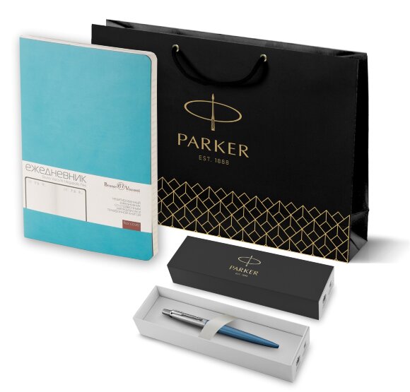 Подарочный набор Parker: Шариковая Ручка Parker Jotter Essential, Waterloo Blue CT и Ежедневник 195335_3122191