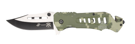 Нож складной Stinger, 88 мм (серебристый), рукоять: алюминий (зеленый камуфляж), картонная коробка в Москве, фото 1