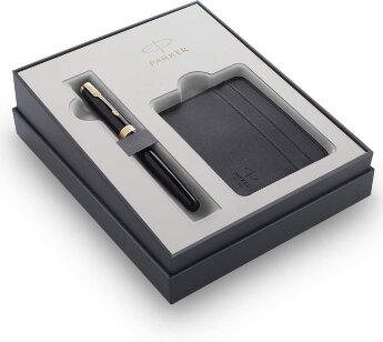 Подарочный набор Parker: Ручка Parker SONNET с Перьевой ручкой и футляром для карточек Black GT 2121991