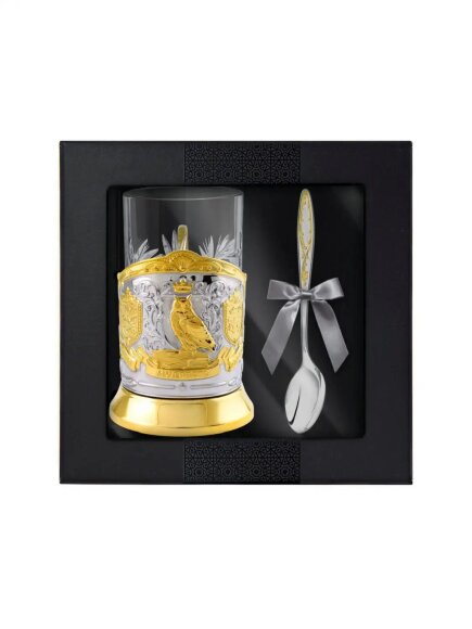 Набор для чая "Мудрый руководитель": ложка, подстаканник, стакан никелированный с позолотой НБЛЖ18708/214_К