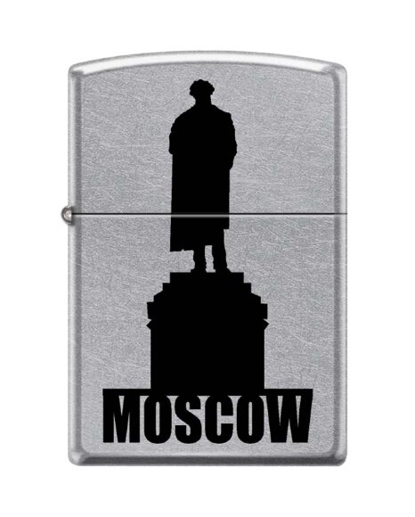 Зажигалка Zippo Памятник Пушкину, с покрытием Street Chrome™, латунь/сталь, серебристая, 36x12x56 мм