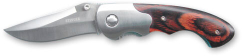 Нож складной Stinger, 80 мм (серебристый), рукоять: сталь/дерево (серебр.-корич.), коробка картон