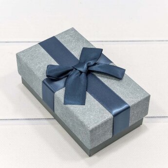 Коробка Прямоугольная 15,5 x 9 x 5,8 с бантом Серо-голубой