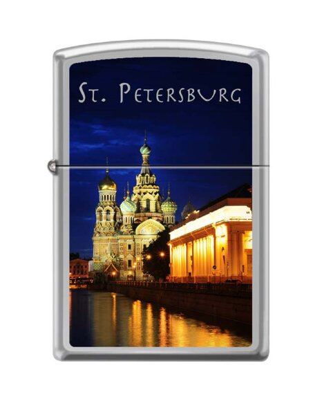 Зажигалка Zippo Храм Спаса-на-Крови, с покрытием High Polish Chrome, латунь/сталь, 36x12x56 мм