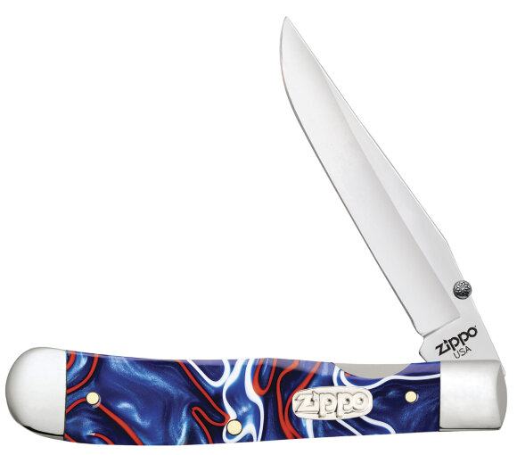 Нож перочинный ZIPPO Patriotic Kirinite Smooth Trapperlock, 105 мм, синий + ЗАЖИГАЛКА ZIPPO 207