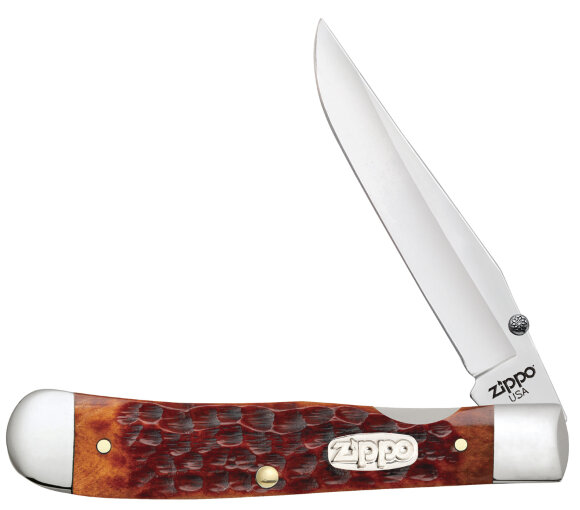 Нож перочинный ZIPPO Chestnut Bone Standard Jigged Trapperlock, 105 мм, коричневый + ЗАЖИГАЛКА 207