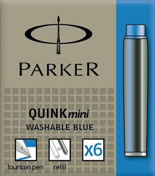 Чернильные мини картриджи Паркер  Синий смываемый (набор из 6шт)