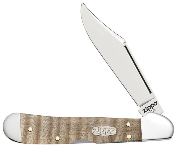Нож перочинный ZIPPO Natural Curly Maple Mini CopperLock, 92 мм, бежевый + ЗАЖИГАЛКА ZIPPO 207