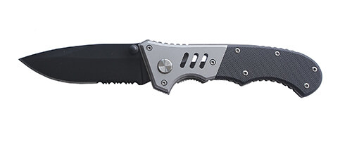 Нож складной Stinger, 80 мм (черный), рукоять: сталь/пластик (сереб-черн), с клипом, коробка картон