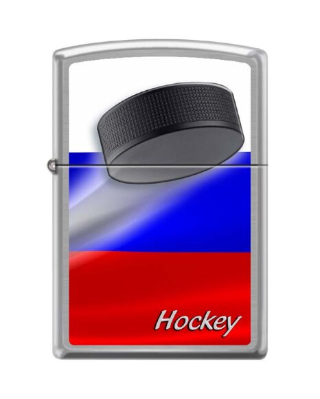 Зажигалка Zippo Российский хоккей, с покрытием Brushed Chrome, латунь/сталь, серебристая, 36x12x56мм