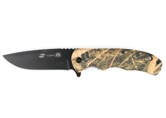 Нож складной Stinger, 92 мм (чёрный), рукоять: пластик (камуфляж), картонная коробка
