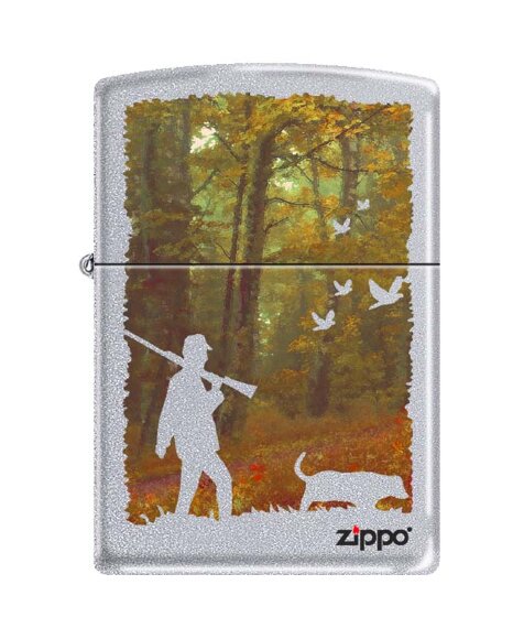 Зажигалка Zippo Осенняя охота, с покрытием Satin Chrome™, латунь/сталь, серебристая, 36x12x56 мм