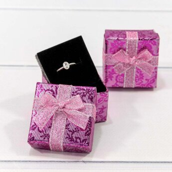 Коробка Квадратная 5 x 5 x 3,5 с бантиком "Цветы блестящие" Розовый