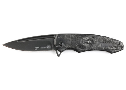 Нож складной Stinger, 82 мм (чёрный), рукоять: сталь (чёрный с медведем), картонная коробка в Москве, фото 11