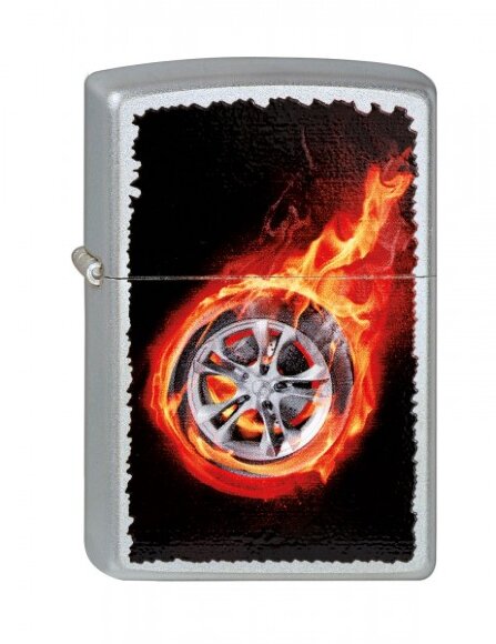 Зажигалка Zippo Tire On Fire, с покрытием Satin Chrome™, латунь/сталь, серебристая, 36x12x56 мм