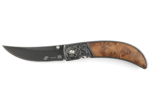 Нож складной Stinger, 70 мм (чёрный), рукоять: сталь+дерево (коричневый), картонная коробка