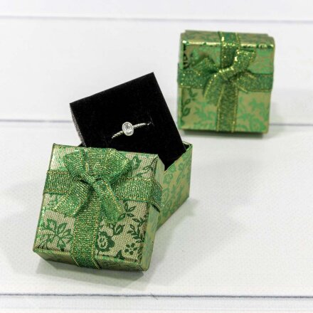 Коробка Квадратная 5 x 5 x 3,5 с бантиком "Цветы блестящие" Зелёный в Москве, фото 9