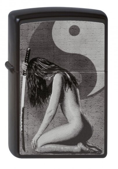 Зажигалка Zippo Woman Sword с покрытием Black Matte, латунь/сталь, чёрная, матовая, 36x12x56 мм