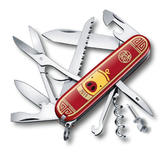 Нож перочинный VICTORINOX Huntsman Год свиньи 2019, 91 мм, 16 функций, красный
