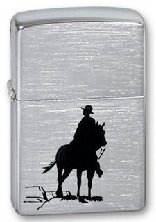 Зажигалка Zippo Bronco Cowboy, с покрытием Brushed Chrome, латунь/сталь, серебристая, 36x12x56 мм