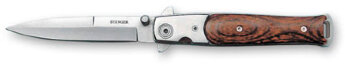 Нож складной Stinger, 100 мм (серебристый), рукоять: сталь/дерево (серебр.-корич.), коробка картон