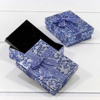 Коробка Прямоугольная 9 x 7 x 3 с бантиком "Цветы блестящие" Синий