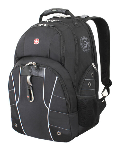 Рюкзак WENGER, 15”, чёрный/серебристый, полиэстер 900D/600D/искуственная кожа, 34x18x47 см, 29 л