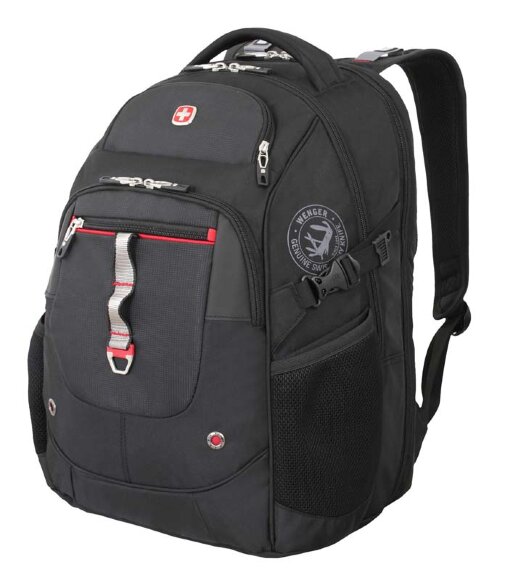 Рюкзак WENGER,15”, чёрный/красный, полиэстер 900D/М2 добби/искуственная кожа, 34x22x46 см, 34 л