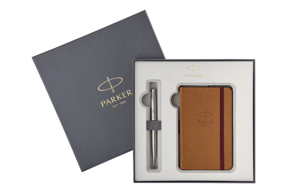 Подарочный набор Parker: Шариковая ручка Parker Sonnet Stainless Steel + блокнот