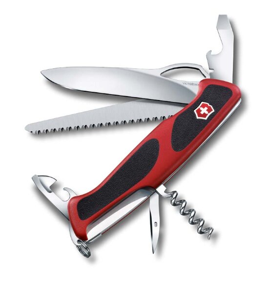 Нож перочинный VICTORINOX RangerGrip 79, 130 мм, 12 функций, с фиксатором лезвия, красный с чёрным