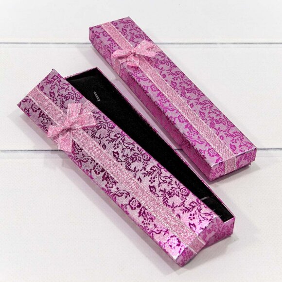Коробка Прямоугольная 21 x 4 x 2 с бантиком "Цветы блестящие" Розовый
