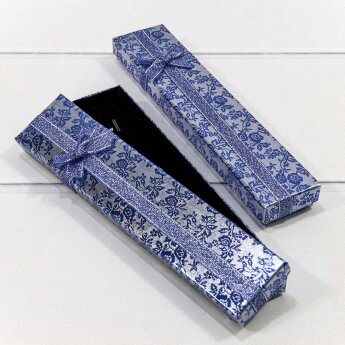 Коробка Прямоугольная 21 x 4 x 2 с бантиком "Цветы блестящие" Синий